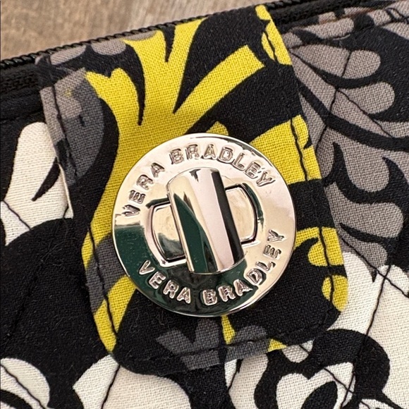 Vera Bradley Turn Lock Wallet Baroque Yellow Gray Black White Floral - Picture 3 of 14